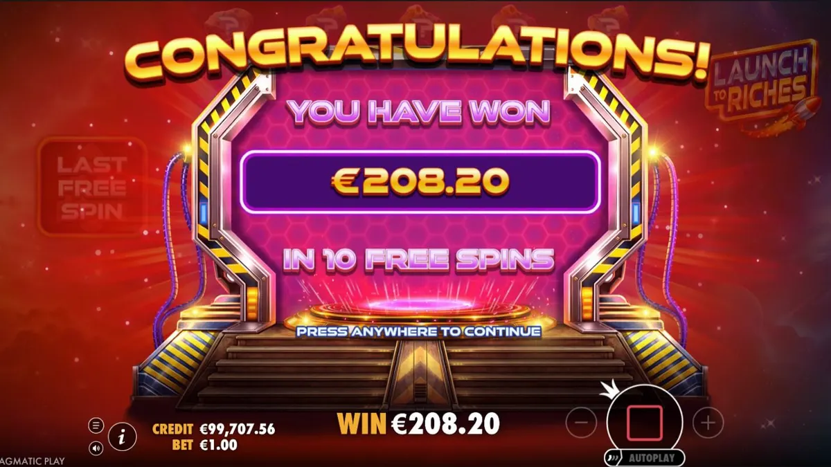 Tampilan visual slot Launch to Riches dengan tema luar angkasa dan roket.